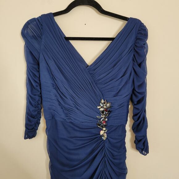 Adrianna Papell Ruched 3/4 Sleeve Mother of Bride/Formal Gown Navy sz 4 - Picture 3 of 4